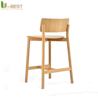Chaise de bar moderne en bois massif U-best, tabouret haut avec dossier pour terrasse, bistrot, café, restaurant