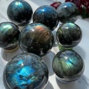 Bán Buôn Tự Nhiên Chất Lượng Cao Pha Lê Quả Bóng Màu Xanh Ánh Trăng Số Lượng Lớn Đá Quý Labradorite Sphere Cho Phong Thủy