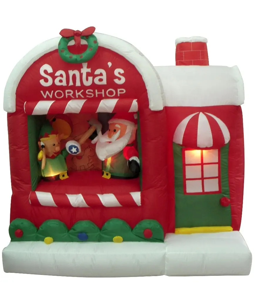 150cm 5ft inflatable santa claus workshop outdoor christmas inflatable decoration funny house lighted inflatable