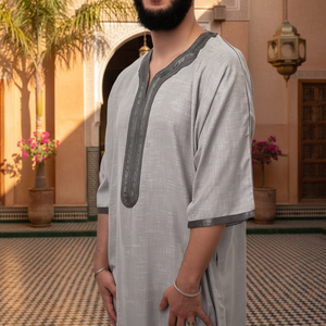 Sophisticated Moroccan <b>Men's</b> <b>Thobe</b> Hand Stitched Breathable Lightweight Embroidered Vintage Floor Length Design Polished Spring - Product Image 3