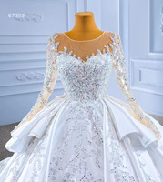 Feishiluo robe de bal de luxe robe de mariée cristal poire ivoire col rond manches longues broderie imprimé fleuri décoration de dentelle de mariée