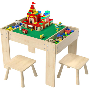 Table d'activités multifonctionnelle en bois pour enfants, table robuste pour blocs de construction avec rangement pour les tout-petits - Product Image 1