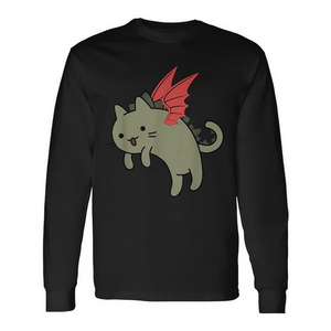 T-shirt à manches longues avec motif de chat vert et dragon mignon - Product Image 2