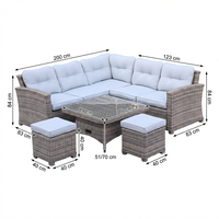 Ensemble de canapé en rotin d'extérieur avec cadre en aluminium et table relevable réglable en hauteur, meubles de jardin pour la terrasse