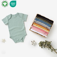 Baju Bayi Organik Bersertifikat GOTS, Romper Bayi Lengan Pendek Kancing Tekan, Warna Kuning