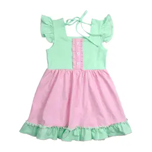 Nuevo diseño de verano Patchwork vestido de niña de alta calidad Multicolor Ruffle Trending vestidos para niños