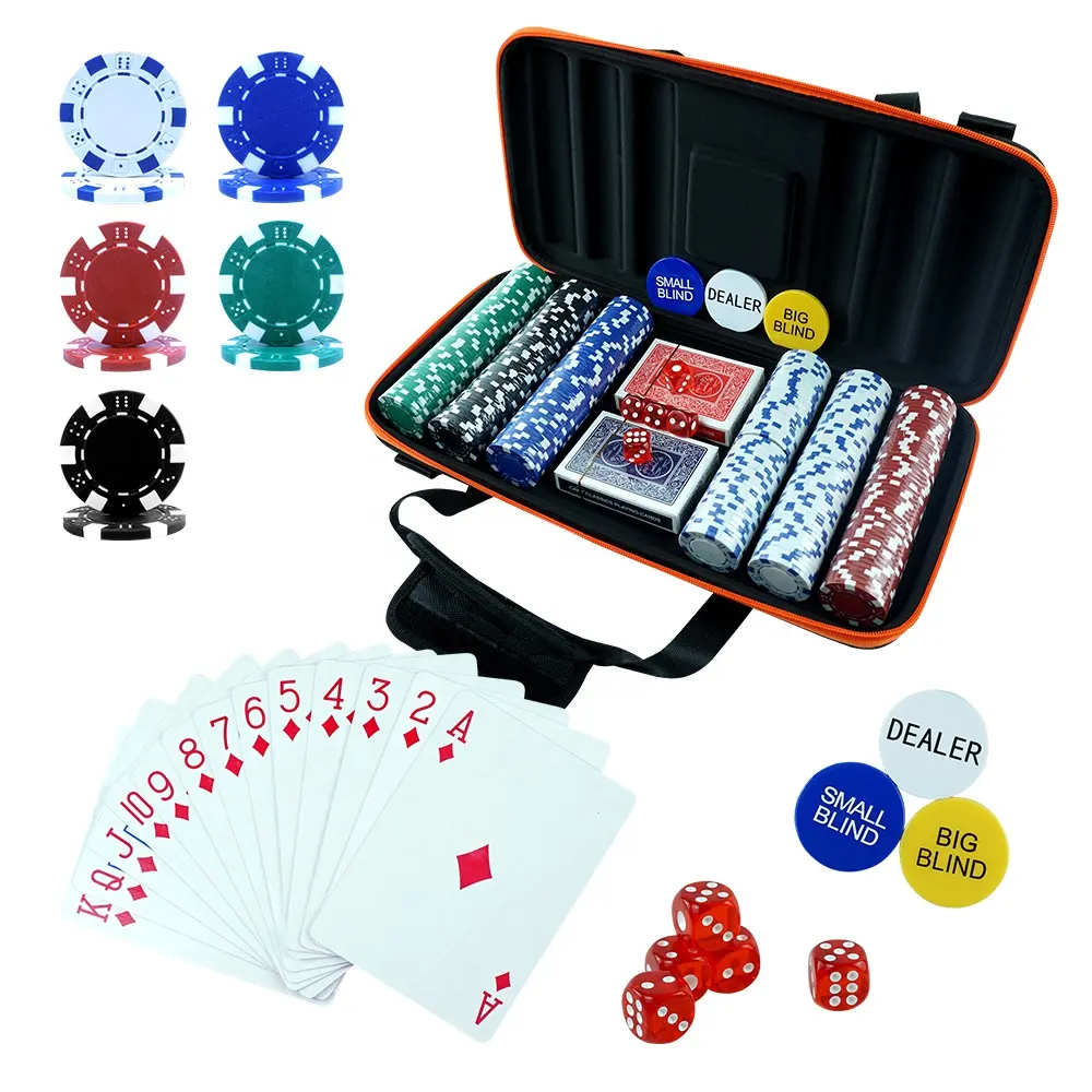 Professionele Factory Custom 300 Dobbelstenen Poker Chips Set Met Casino Speelkaarten Dices Dealer Zwarte Reistas Voor Gambling Game