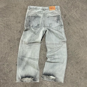 Jeans Factory Custom High Quality Distressed Denim Pants Vintage Acid Wash Baggy Jeans Hommes - Product Image 3