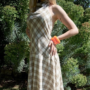 Custom Women Halter Neck Plaid Maxi <b>Dress</b> Sleeveless High Neck A‑Line Long <b>Dress</b> With Pockets Vintage Linen Blend Vacation <b>Dress</b> - Product Image 2