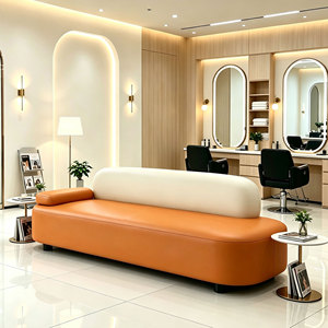 Sofá moderno tapizado en negro, curvo, minimalista, para sala de estar, recepción, salón de belleza, silla de espera. - Product Image 4