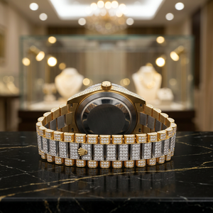 นาฬิกาข้อมือ Iced Out UK รุ่นใหม่ สายหนังสีน้ำเงิน ประดับเพชรฮิปฮอป มอยส์ซาไนต์ สำหรับผู้ชาย ผู้หญิง ของขวัญ ขายส่ง - Product Image 3
