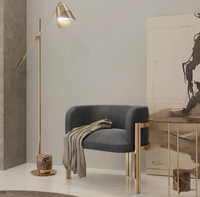 Fauteuils d'appoint de luxe en acier inoxydable doré, meubles en velours, revêtement rond moderne, veiné, accoudoirs pour la salle à manger, pour la maison, l'hôtel