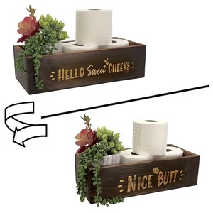 Porta carta igienica in legno massello casale portaoggetti e decorazioni per il bagno (marrone) - Product Image 2