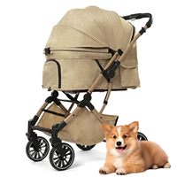 Poussette pliable 3-en-1 pour animaux de compagnie, 4 roues, en tissu Oxford, pour chat et chien, imperméable, poignée réversible, pour voyages et utilisation en extérieur