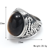 Bague vintage en acier inoxydable incrustée d'agate noire et de turquoise avec sertissage à griffes, pierres de laboratoire, bijoux pour homme