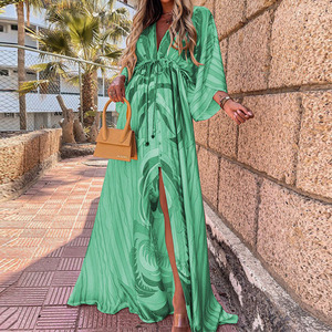 Vestido Maxi Tipo Cardigan con Cuello en V y Cintura Imperio, Estilo Bohemio, para <span class=keywords><strong>Mujer</strong></span>, Vestido de Playa, Vestidos Casuales Estampados para <span class=keywords><strong>Mujer</strong></span>, Envío Rápido - Product Image 2