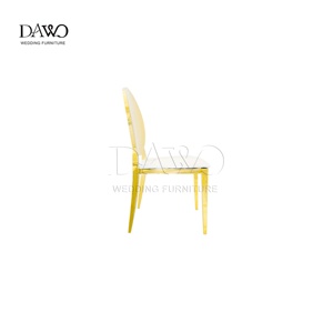 Silla de Boda Minimalista con Temática Blanca, Respaldo Ovalado Dorado con Espejo Completo, Cojín Blanco de PU, Patas Doradas Rectas, <span class=keywords><strong>Asiento</strong></span> para Banquete - Product Image 3
