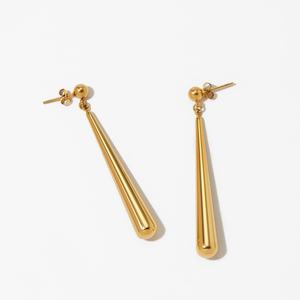 Fashionable <b>Gold</b> Minimalist Stainless Steel <b>Drop</b> <b>Earrings</b> for Women Long Waterdrop Ball Dangle Classic Style with Temperament - Product Image 2