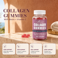 Gummies de collagène hydrolysé avec biotine et vitamine C, pour la santé des cheveux, de la peau et des ongles, vitamine beauté pour adultes, 60 unités