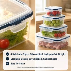 8点セット 長方形 キッチン収納セット 密閉食品保存容器 食器 パントリーオーガナイザー ザル PP BPAフリー OEM工場 - Product Image 4