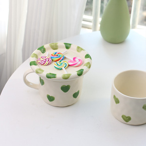 Taza de <span class=keywords><strong>desayuno</strong></span> original en forma de Corazón Verde Ins Taza de avena de cerámica bonita personalizada para regalos - Product Image 3