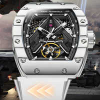 Montre mécanique pour homme Mark Fairwhale 43MM Boîtier en alliage d'aluminium et fibre de carbone Bracelet en caoutchouc Étanche Lumineux Sport FW-6004
