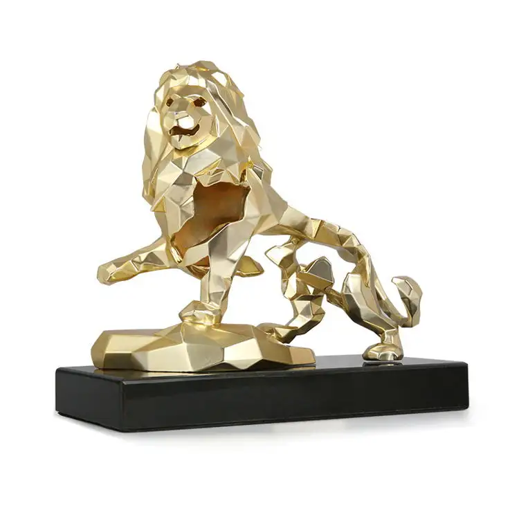 Figura abstracta de León para decoración de sala de estar, artesanía de resina de poliresina de lujo, ornamento geométrico de Animal, figura de León de resina dorada