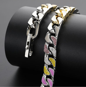 Miami Hip Hop Jewelry 12mm <span class=keywords><strong>Cadena</strong></span> cubana de acero inoxidable Collar de lujo para hombres con circón colorido Accesorios de calle urbana - Product Image 5