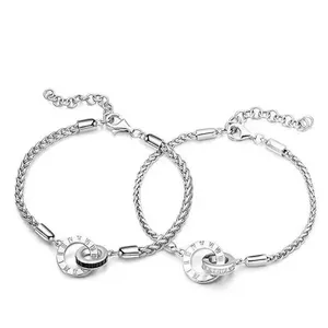 Pulsera de Doble Círculo de Plata <span class=keywords><strong>S925</strong></span> de Alta Calidad para Hombre y Mujer, Ideal como Regalo de Boda para Parejas - Product Image 1