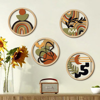 4 pièces Décoration murale en bois à suspendre, style Bohème Champêtre, géométrique, abstrait, découpes circulaires, thème Peuplier, pour Anniversaire