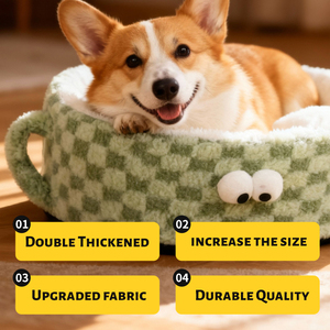 Camas para perros de felpa redondas con forma corta impresa, camas para mascotas con ojos grandes, camas para perros bonitas para sueño profundo, nido para gatos de esponja al por mayor - Product Image 3
