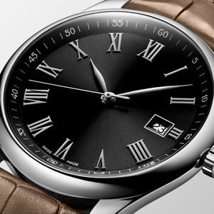 Reloj mecánico automático para hombre, correa de cuero con patrón de cocodrilo, esfera con números romanos, cristal de zafiro, reloj de pulsera con fecha Longinesing - Product Image 4