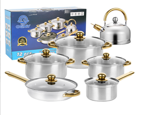 Style classique 12 pièces en acier inoxydable grande <span class=keywords><strong>casserole</strong></span> ustensiles de cuisine ajuster cuisinière à gaz pots de cuisine usage domestique - Product Image 4
