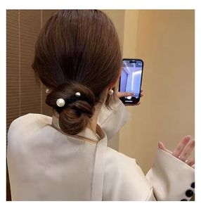 Black big pearl head rope tied ponytail head rope female leather case lace tie hair <b>ring</b> wide and <b>thick</b> - Product Image 5