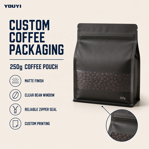 Sachet de café à huit soudures latérales YOUYI avec fermeture éclair, logo personnalisé et valve, qualité alimentaire supérieure pour 250g de café moulu de spécialité - Product Image 1