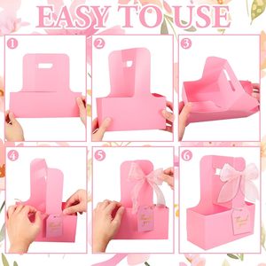 Sacs cadeaux roses pour la fête des mères, porte-gobelets avec poignée pour 2 tasses, emballage floral en kraft, boîte de rangement en papier, paniers - Product Image 3