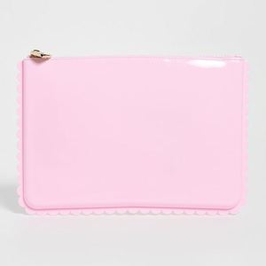 Pochette cosmétique plate en vinyle écologique pour femme, personnalisable avec logo DIY, fermeture éclair, étanche, bords festonnés, durable, pour voyage - Product Image 1