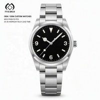 Montre-bracelet d'affaires 39 mm en acier inoxydable avec verre saphir, index lumineux, logo personnalisé, mouvement à quartz
