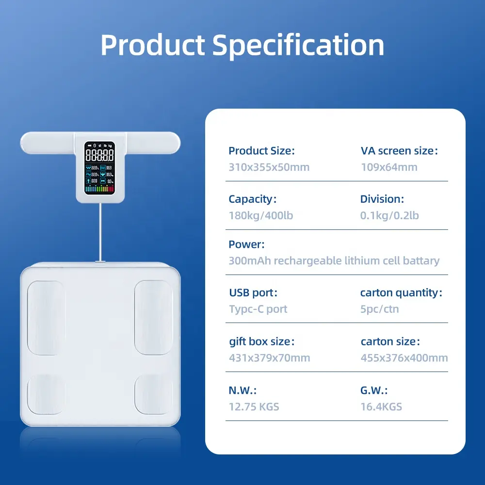 Báscula Digital inteligente para pesar, balanza electrónica de medición de composición completa con pantalla VA, 8 unidades