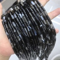 Perles en tube d'agate noire naturelle, perles cylindriques en onyx noir lisses et polies 4x9mm 6x6mm 4*13mm pour bracelet et collier DIY