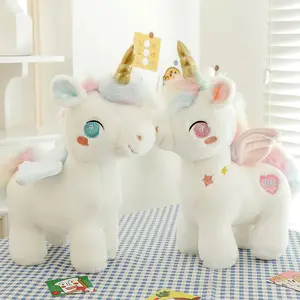 Boneka mainan mewah Unicorn, impian warna mempesona boneka Unicorn hadiah ulang tahun mainan boneka hewan untuk mesin derek