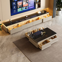 Table basse moderne de luxe en verre et bois blanc et or, avec LED intégrée, pour salon