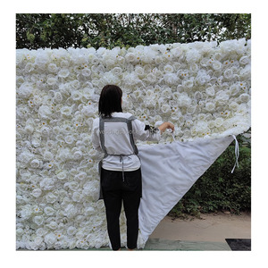 DIY big size roll up white silk artificial rose wedding backdrop stand flower wall