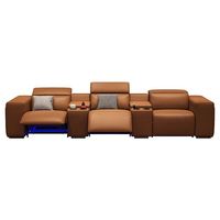 Canapé inclinable électrique en cuir véritable pour salon, cinéma maison, avec console et table basse – Projet Villa de Luxe