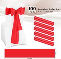 Nœuds de chaise rouges en satin avec attaches pour dossier, fournitures pour la décoration de chaises de fête, de cérémonie et de banquet
