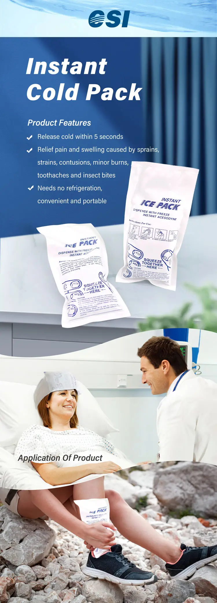 Vente en gros de packs de glace réutilisables conception personnalisée pack de gel de glace sèche alimentaire à eau auto-amorçante