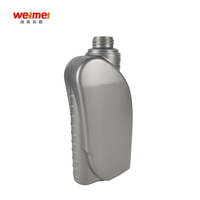 Bouteille d'huile en plastique HDPE rouge et gris de 1L pour essence et détergent, bouchon à vis, forme carrée, design sérigraphié, ouverture facile