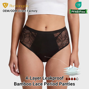 Mutandine Mestruali Personalizzate in Fibra <span class=keywords><strong>di</strong></span> Bambù con Pizzo, Culotte Menstruelle a 4 Strati Assorbenti, Traspiranti e Impermeabili per Donne - Product Image 1