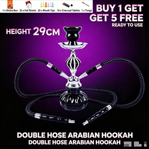 Cachimba de Vidrio Azul con Doble Manguera, Set de Shisha con Base Metálica, Estilo Árabe, para Bar, Fiesta, Viajes - Product Image 6