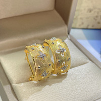 Bague Trèfle à Quatre Feuilles en Or Plaqué Or Vintage Italien, Zircon Cubique Bicolore, Style Palais, Faite à la Main, Bijou Femme en Pierre Précieuse